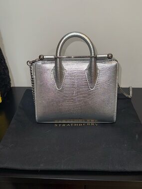 Strathberry Silver Lizard-Embossed Nano Tote